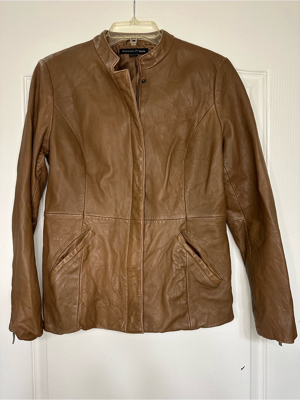 Vintage Preston & York Genuine Lambskin Leather Jacket Size M Taupe Brown
